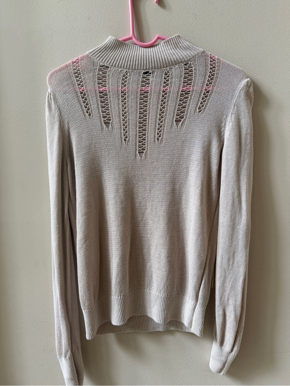 Free People Light Beige Linen/Rayon Open-Stitch Mock Neck Sweater Womens Small